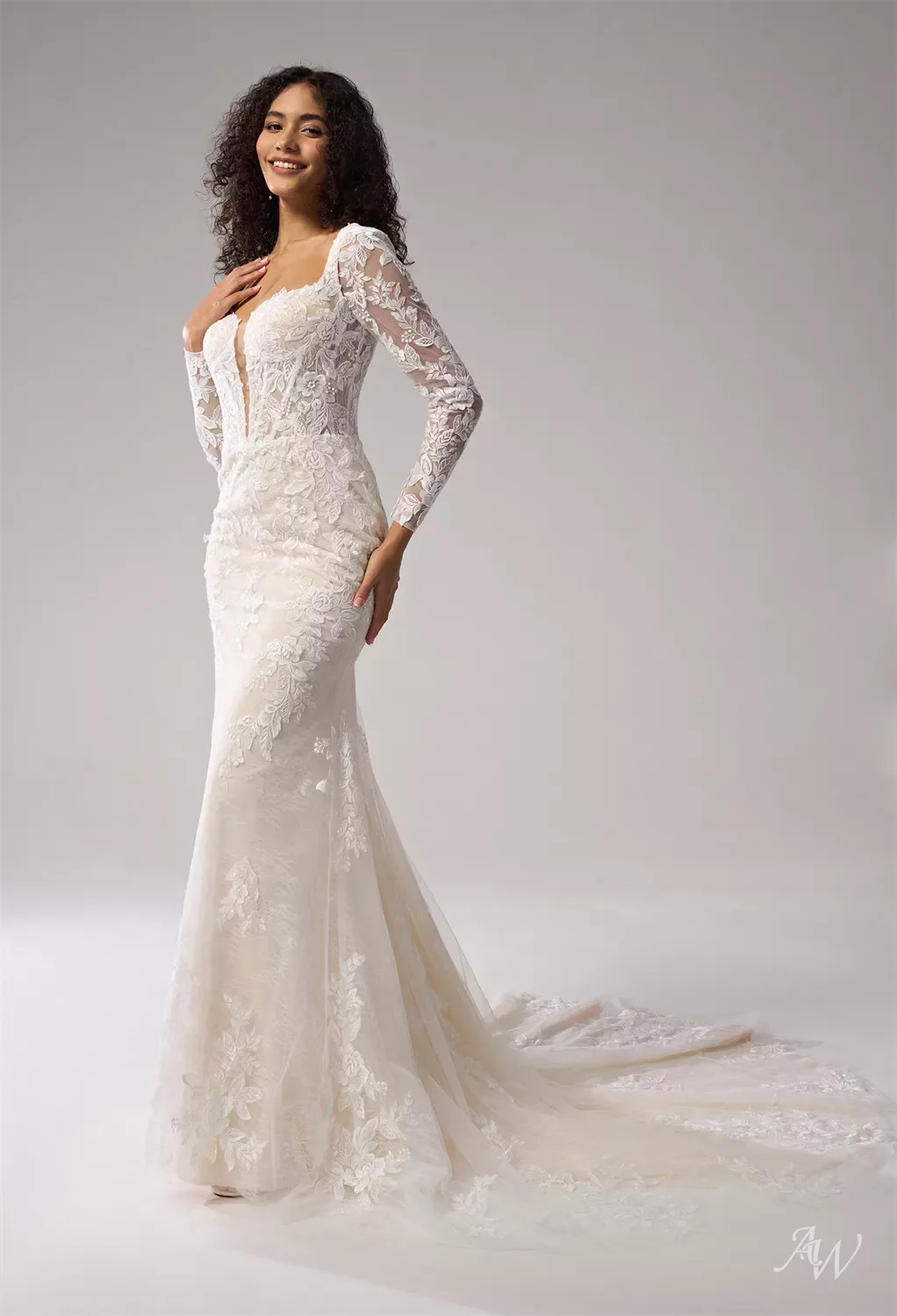 AW Succory Wedding Dress, Tulle Floor Length V-Neck Wedding Dresses | AW. Bridal