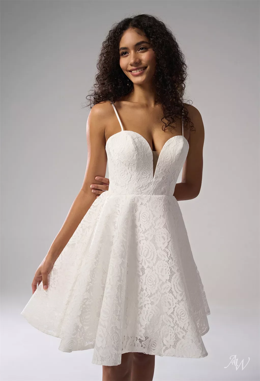 navy blue dress for baby girl A-Line Illusion Neck Lace Applique Long Sleeves Short-Mini Wedding Dresses, Diamond White / 8 main image 0