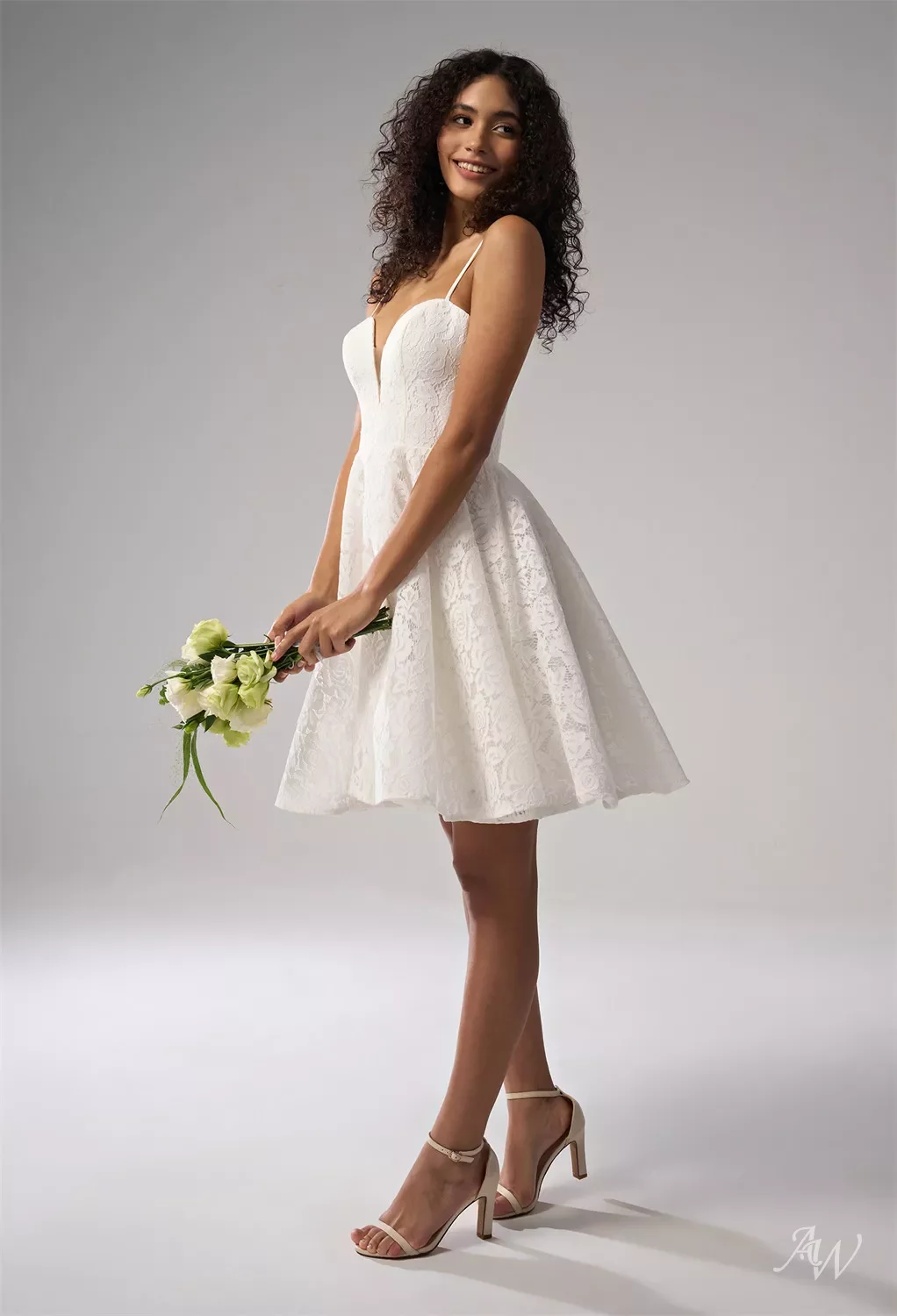 AW Tulip Wedding Dress, Lace Mini/Short V-Neck Wedding Dresses | AW.Bridal