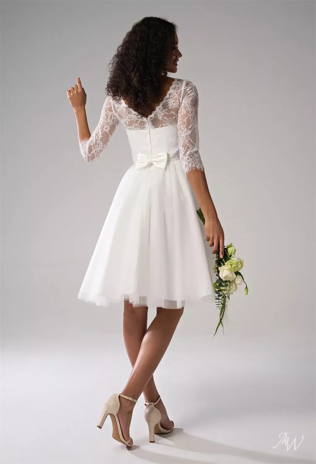 chinese dress ladies White Balloon Long-Sleeved Lace Dress – STYLED BY ALX COUTURE main image 1