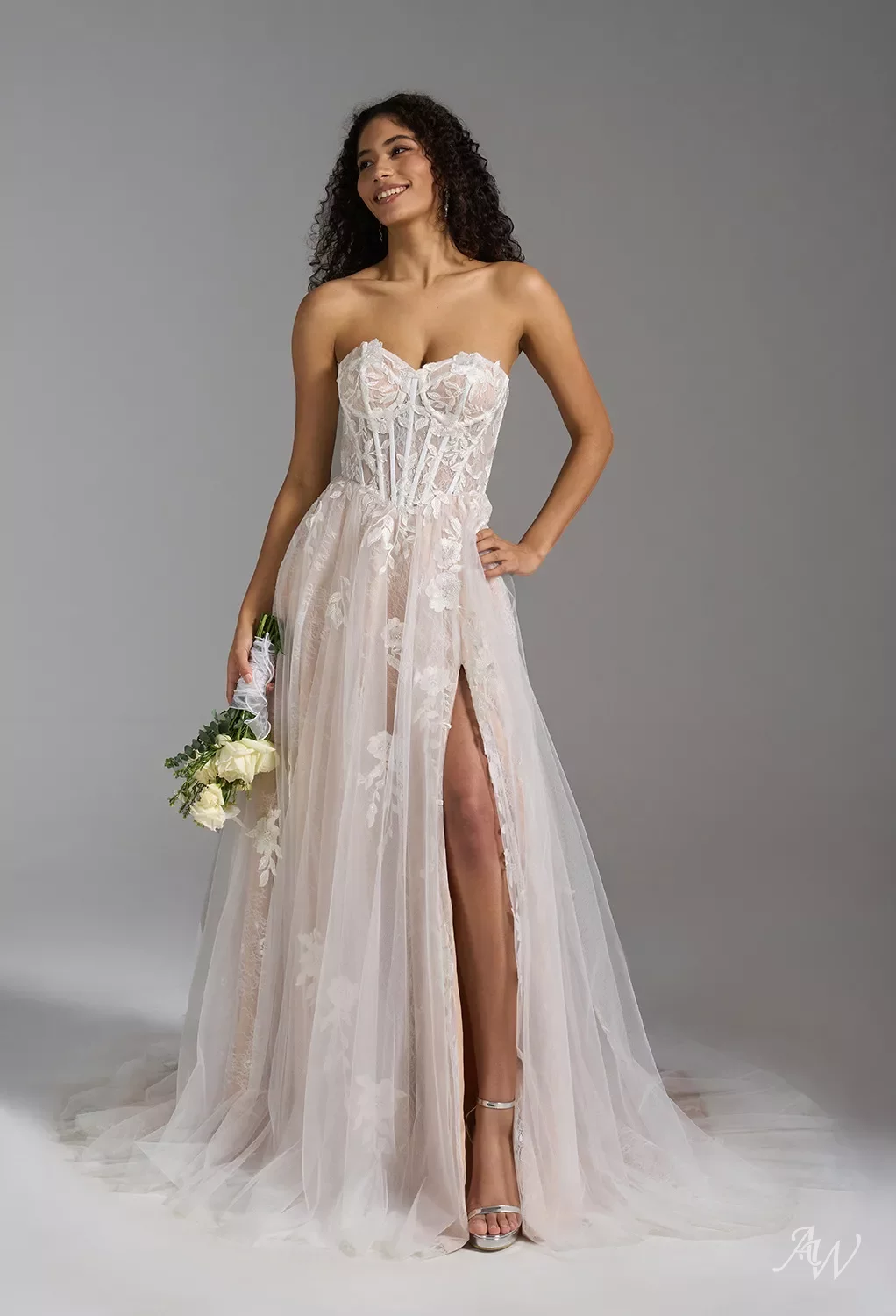 wedding dress with silver A Line V Neck Silver Gray Long Prom Dresses, Silver Gray Long Formal E –  jbydress main image 0