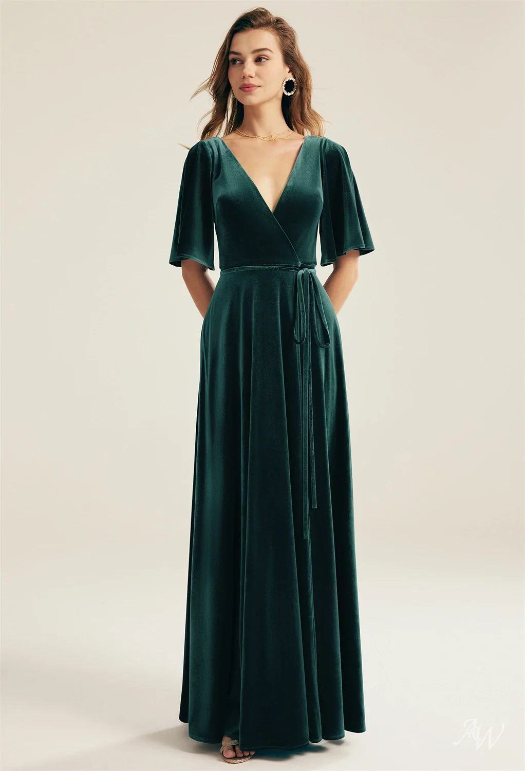 green emerald velvet dress Hunter Green Rhinestones Strapless A-Line Prom Dress with Sleeves