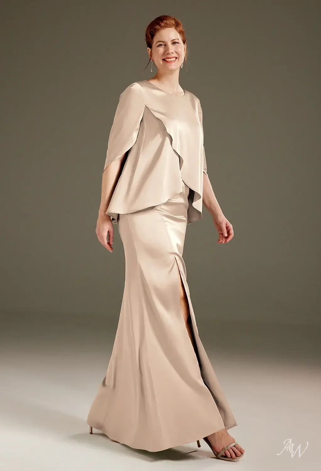 AW Marian Dress, Burgundy Crystal Satin Satin Charmeuse Floor Length Bateau  Neckline Mother of the Bride Dresses | AW.Bridal