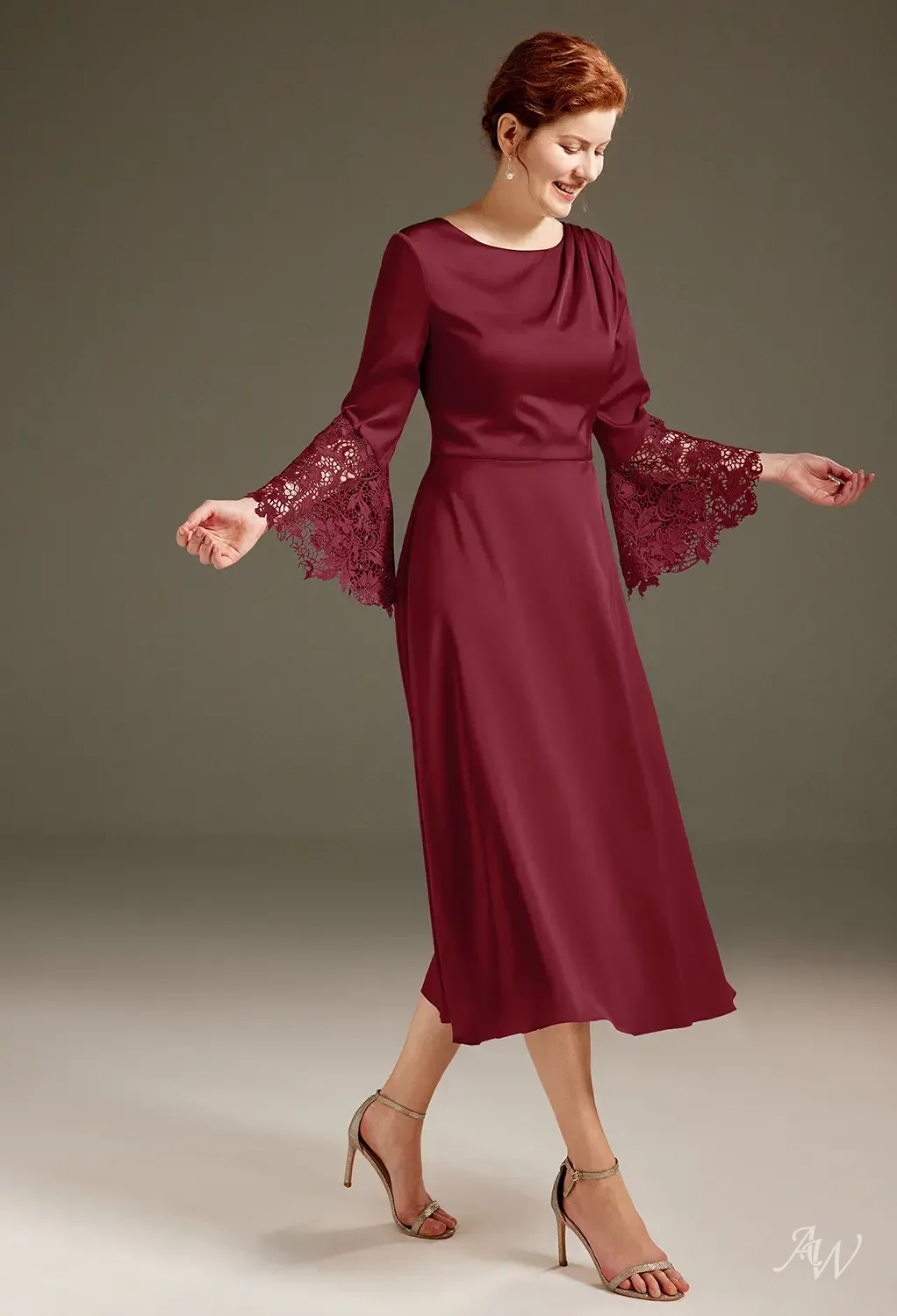tea length long sleeve mother of the bride dresses Divine Apparel G10163 Tea Length Mother of the Bride Long Sleeve Dress
