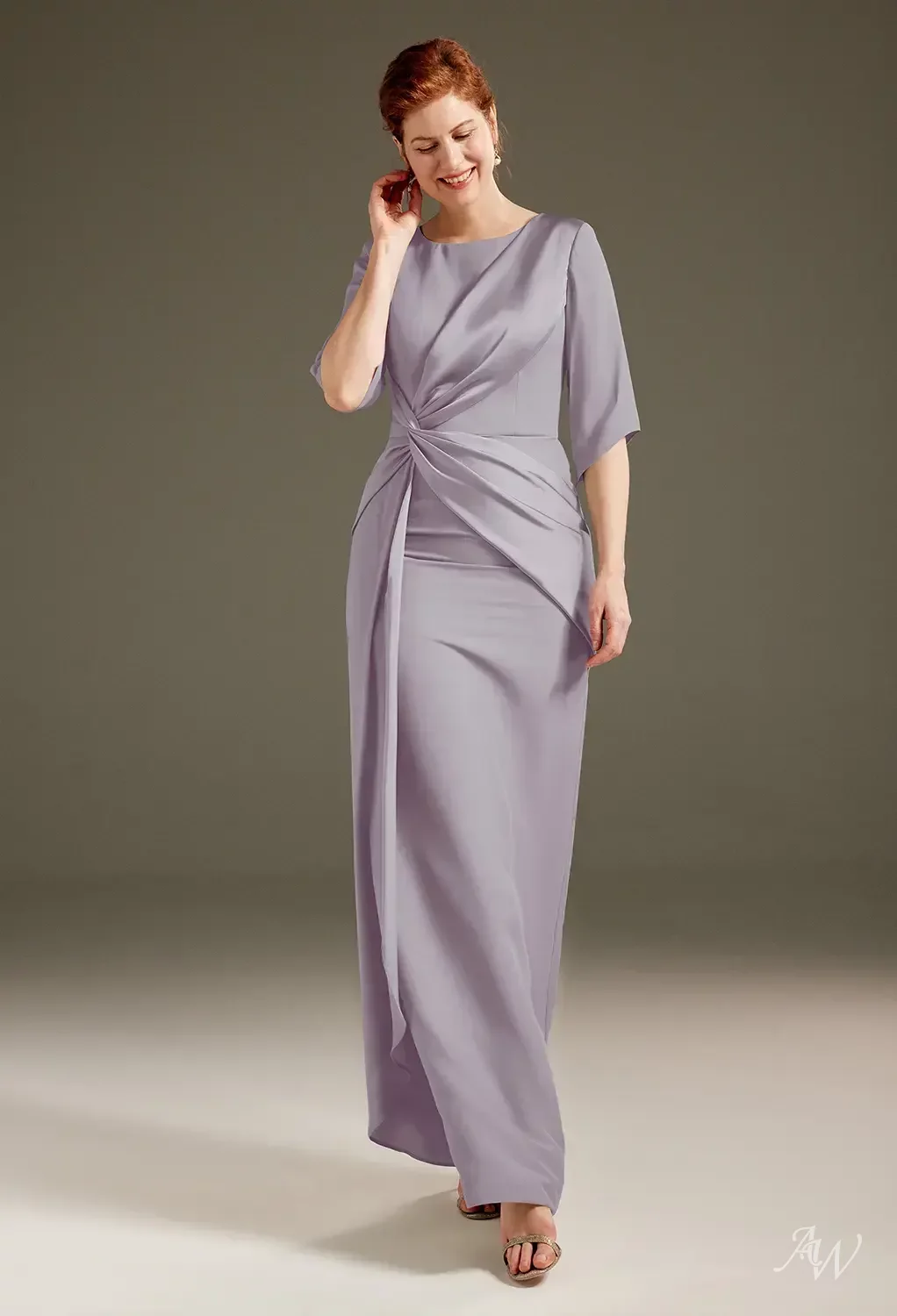 AW Caesar Dress, Mist Satin Charmeuse Floor Length Bateau