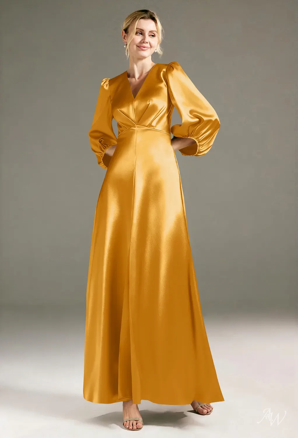 AW Energico Dress, Light Gold Crystal Satin Satin Charmeuse Stretch Satin Floor Length V-Neck Bridesmaid Dresses | AW.Bridal AW Energico Dress, Light Gold Crystal Satin Satin Charmeuse Stretch Satin Floor Length V-Neck Bridesmaid Dresses | AW.Bridal