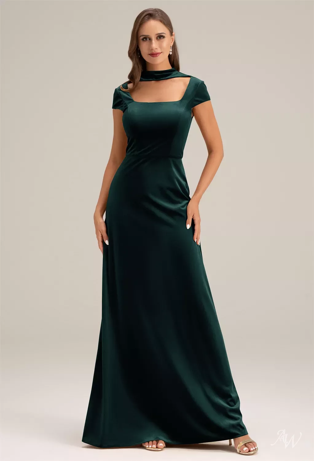 AW Molto Dress, Hunter Green Velvet Floor Length Turtleneck Bridesmaid  Dresses | AW.Bridal