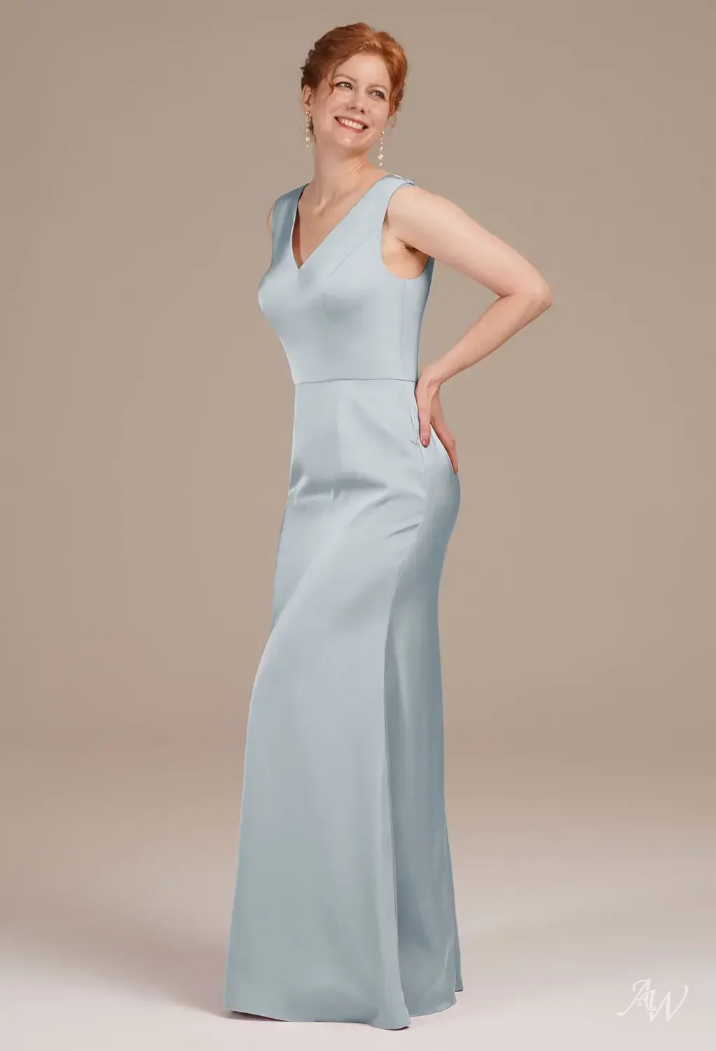 AW Loraine Dress, Champagne Satin Charmeuse Floor Length V-Neck Mother of the Bride Dresses | AW.Bridal AW Loraine Dress, Champagne Satin Charmeuse Floor Length V-Neck Mother of the Bride Dresses | AW.Bridal