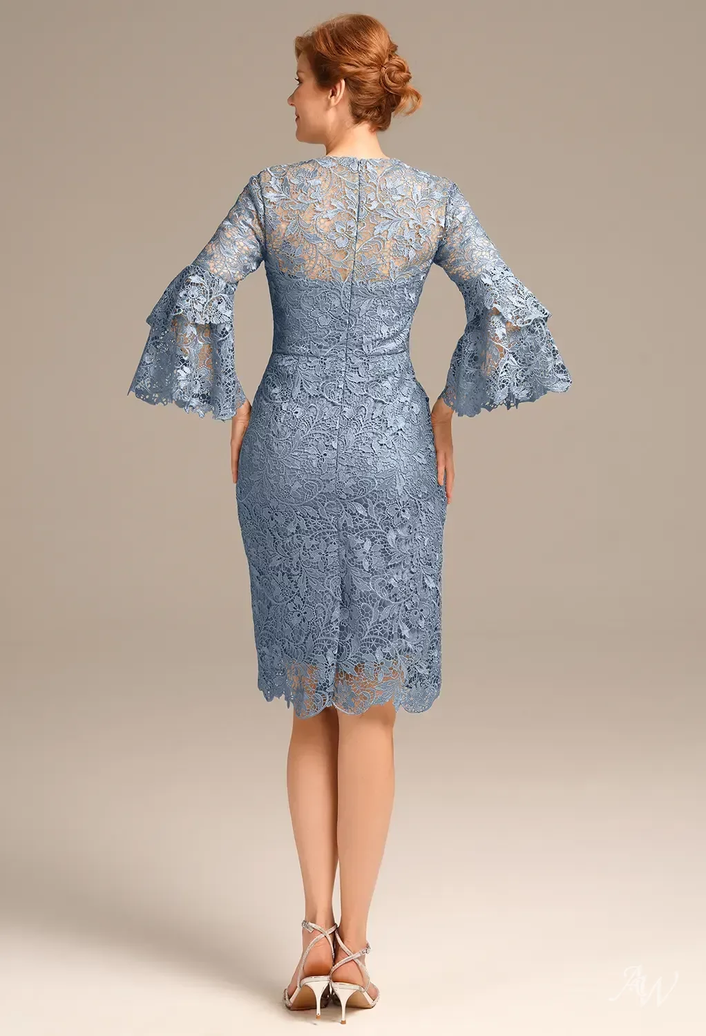 ワンピース Acetate Polyester Lace Sleeve Dress AW Cressida Sage Green Mother of the Bride Dresses | AW.Bridal