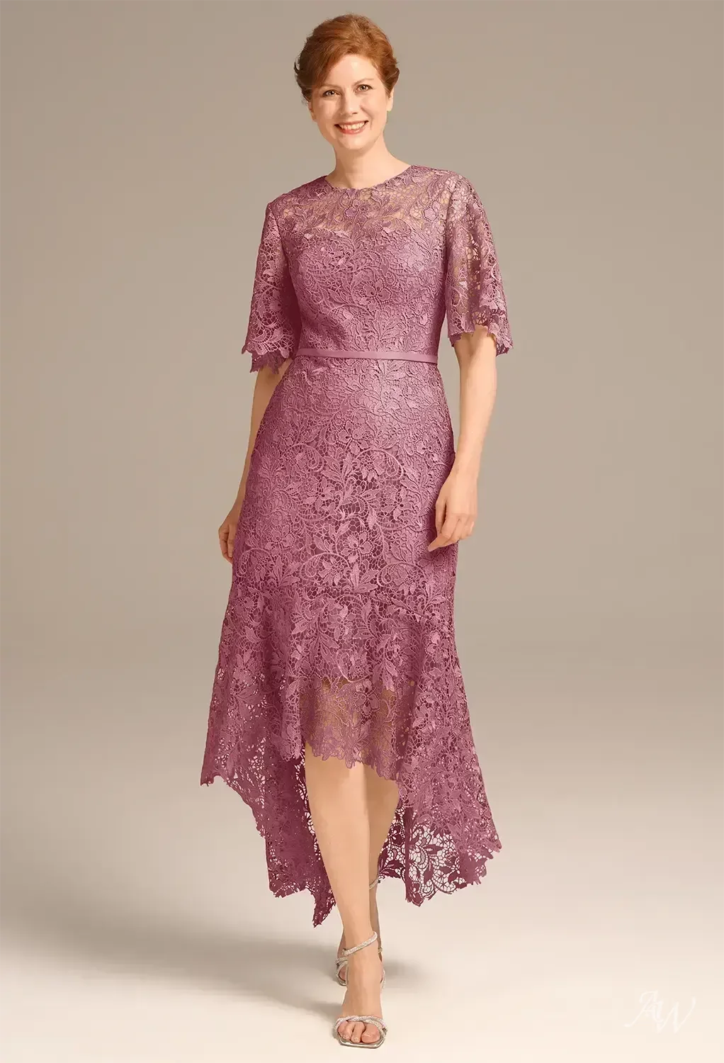 AW Melisande Dress, Burgundy Lace Hi Lo Bateau Neckline Mother of the Bride Dresses | AW.Bridal AW Melisande Dress, Burgundy Lace Hi Lo Bateau Neckline Mother of the Bride Dresses | AW.Bridal