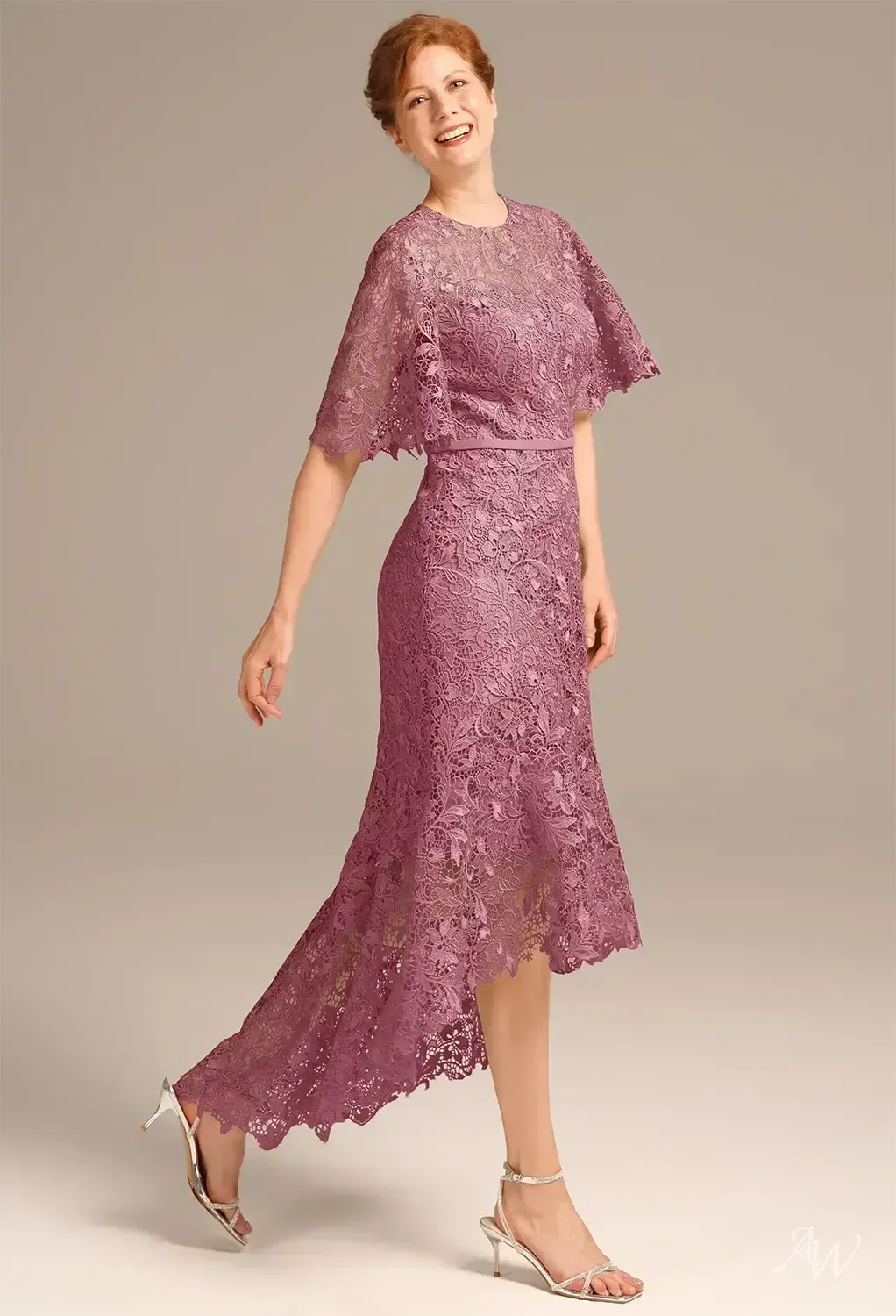 AW Melisande Dress, Navy Lace Hi Lo Bateau Neckline Mother of the