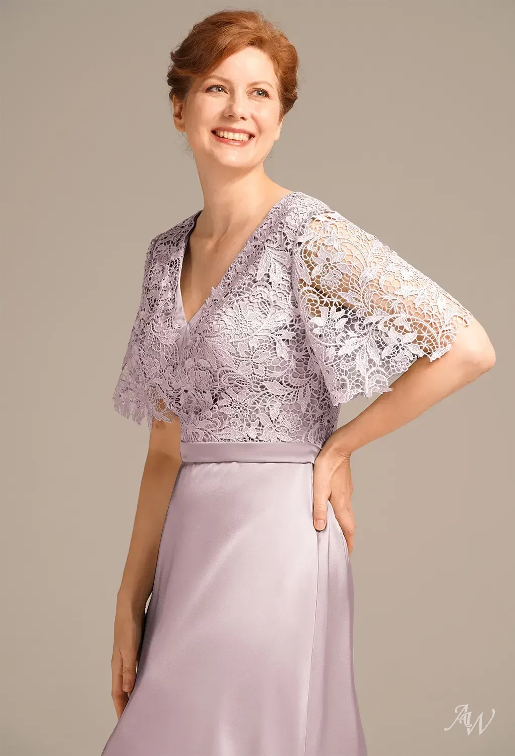 AW Pamela Dress, Sage Green Satin Charmeuse Tea Length V-Neck Mother of the  Bride Dresses | AW.Bridal