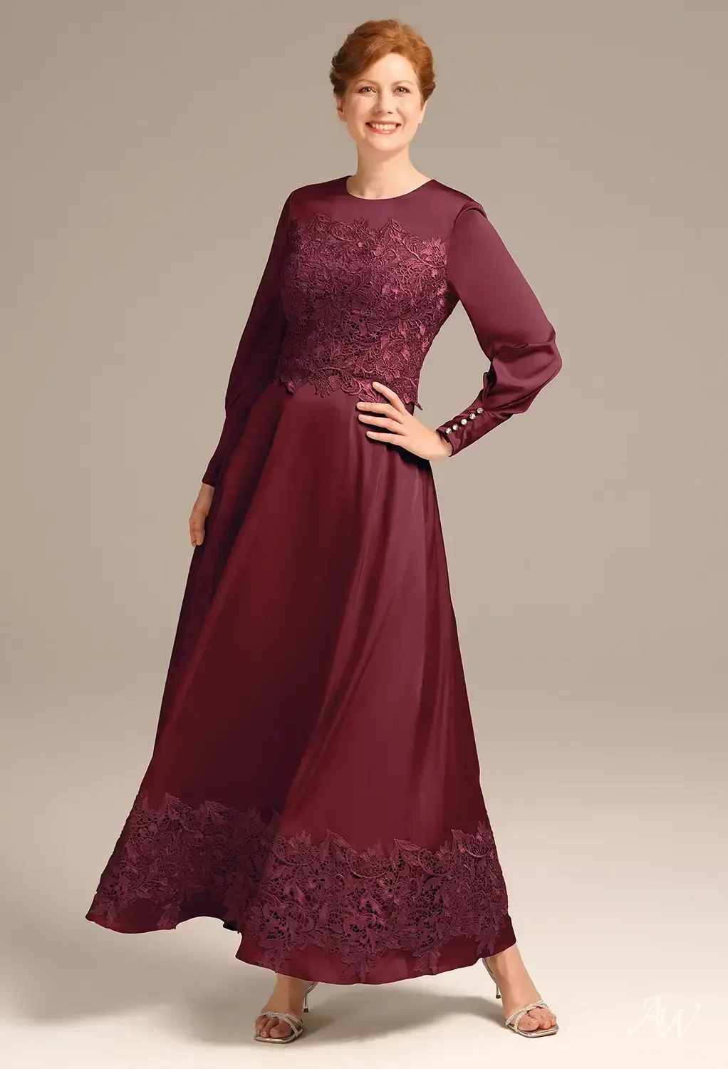 AW Caliph Dress, Dusty Rose Satin Charmeuse Ankle Length Bateau Neckline  Mother of the Bride Dresses | AW.Bridal