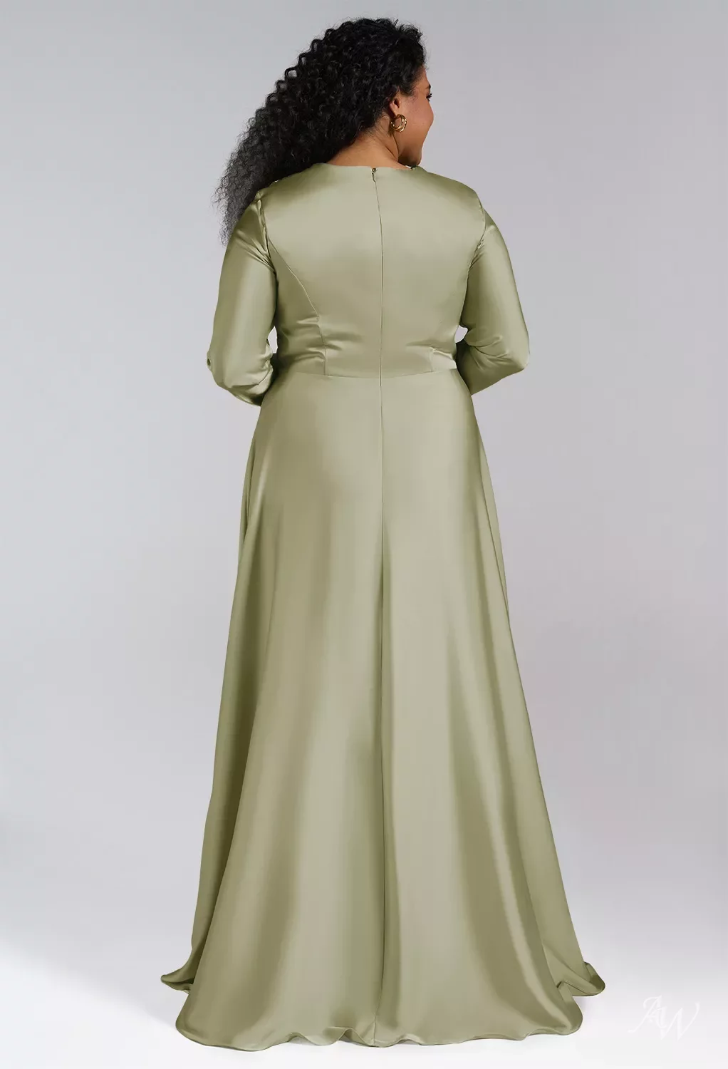 AW April Dress, Dark Navy Satin Charmeuse Floor Length V-Neck