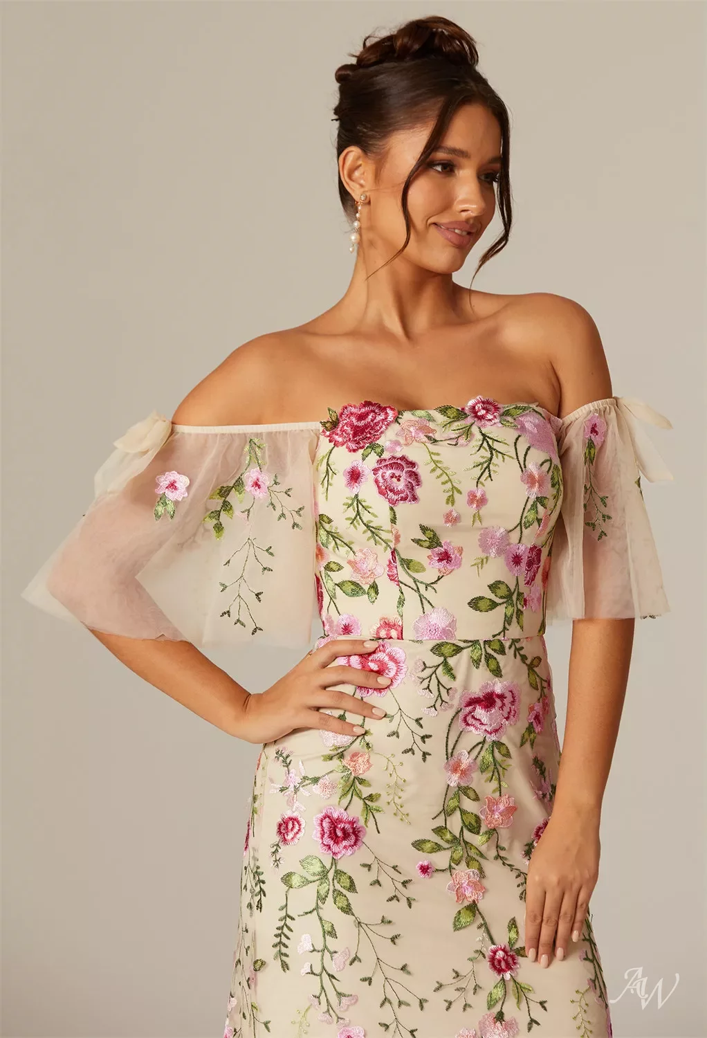 AW Carmelita Dress, Tulle Ankle Length Straight Neckline