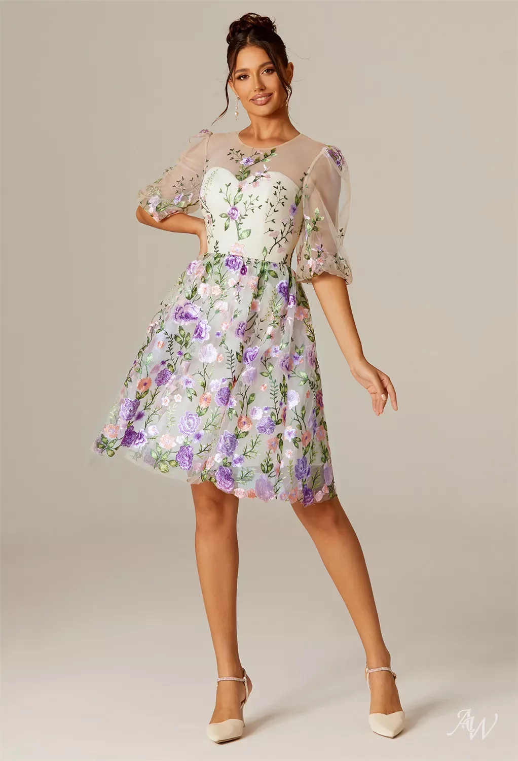 AW Carolyn Dress, Tulle Knee Length Scoop/U-Neck Dresses | AW.Bridal