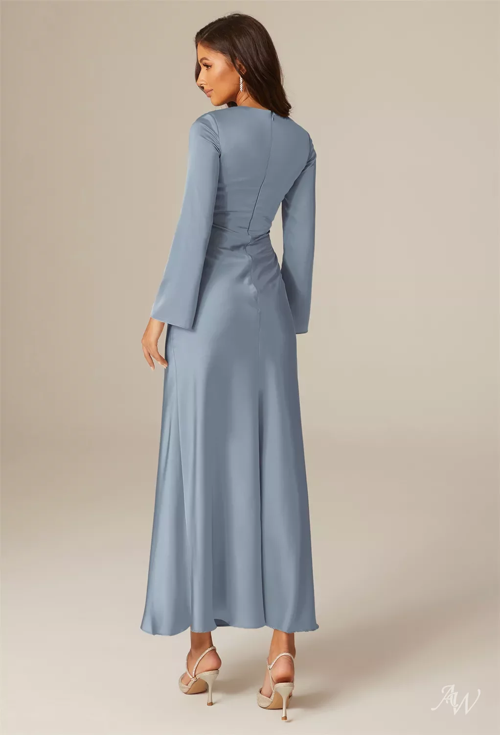 grey bridesmaid dresses long sleeve Florence Waterfall Dress in Sage Green Satin main image 1
