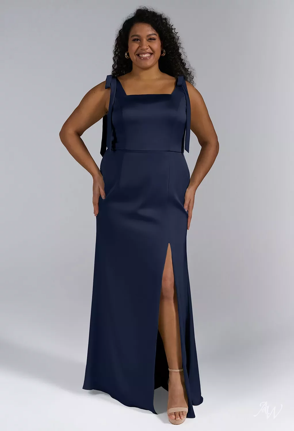 AW Natalie Dress, Pearl Pink Crystal Satin Satin Charmeuse Floor