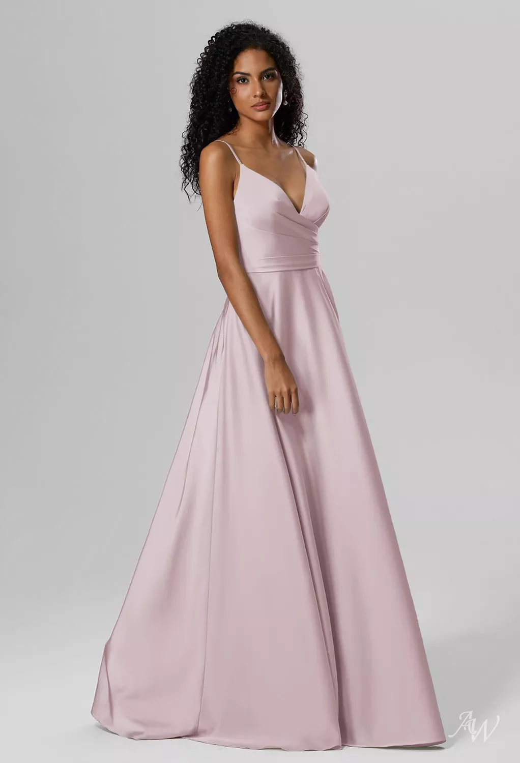 AW.Bridal A-line V-Neck Sleeveless Spaghetti Straps Satin Ruching Split Floral Bridesmaid Dresses Floral Dress Oceanic Fantasy Rose Plus Size 18