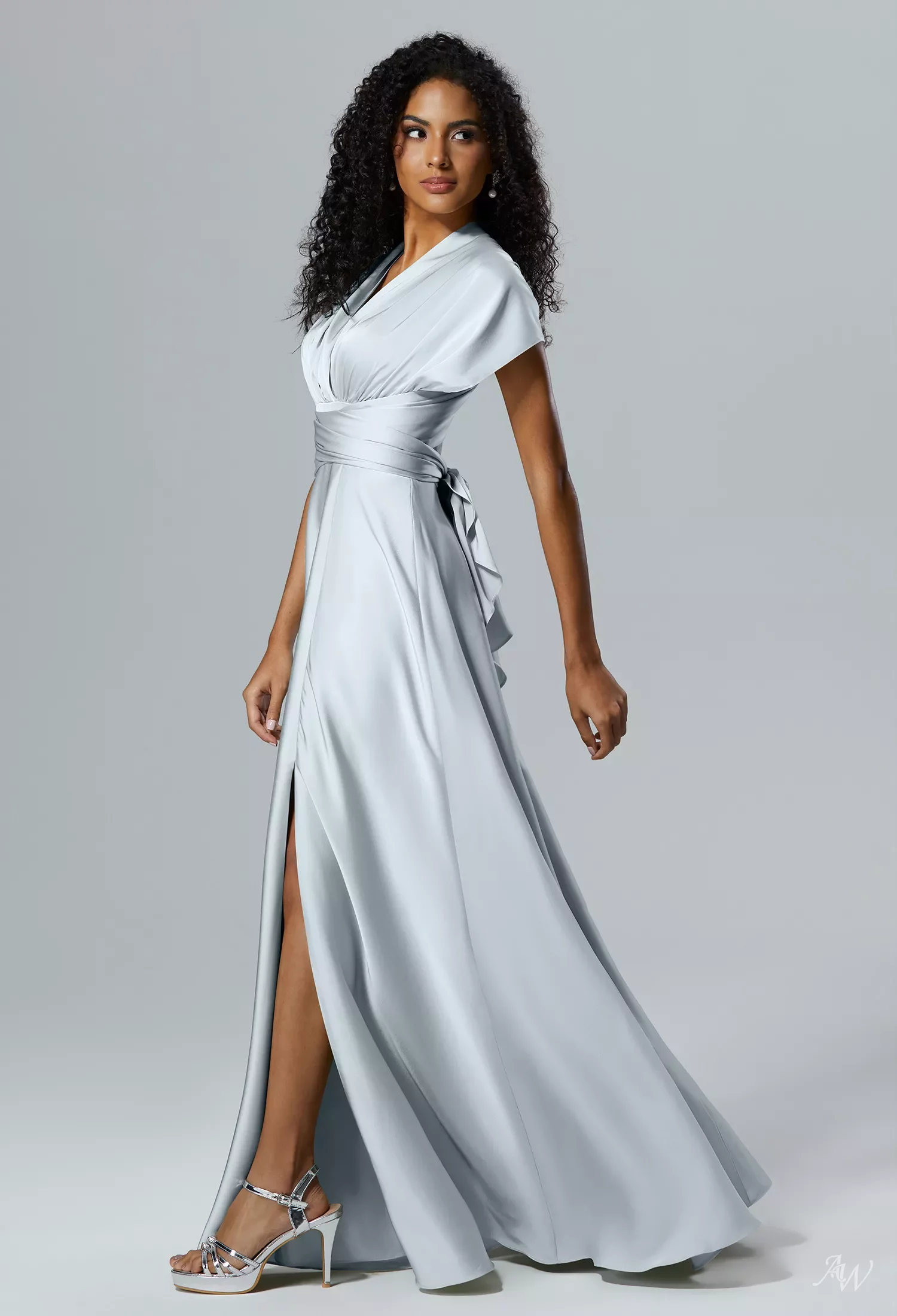AW Salome Convertibile Dress, Sage Green Crystal Satin Satin