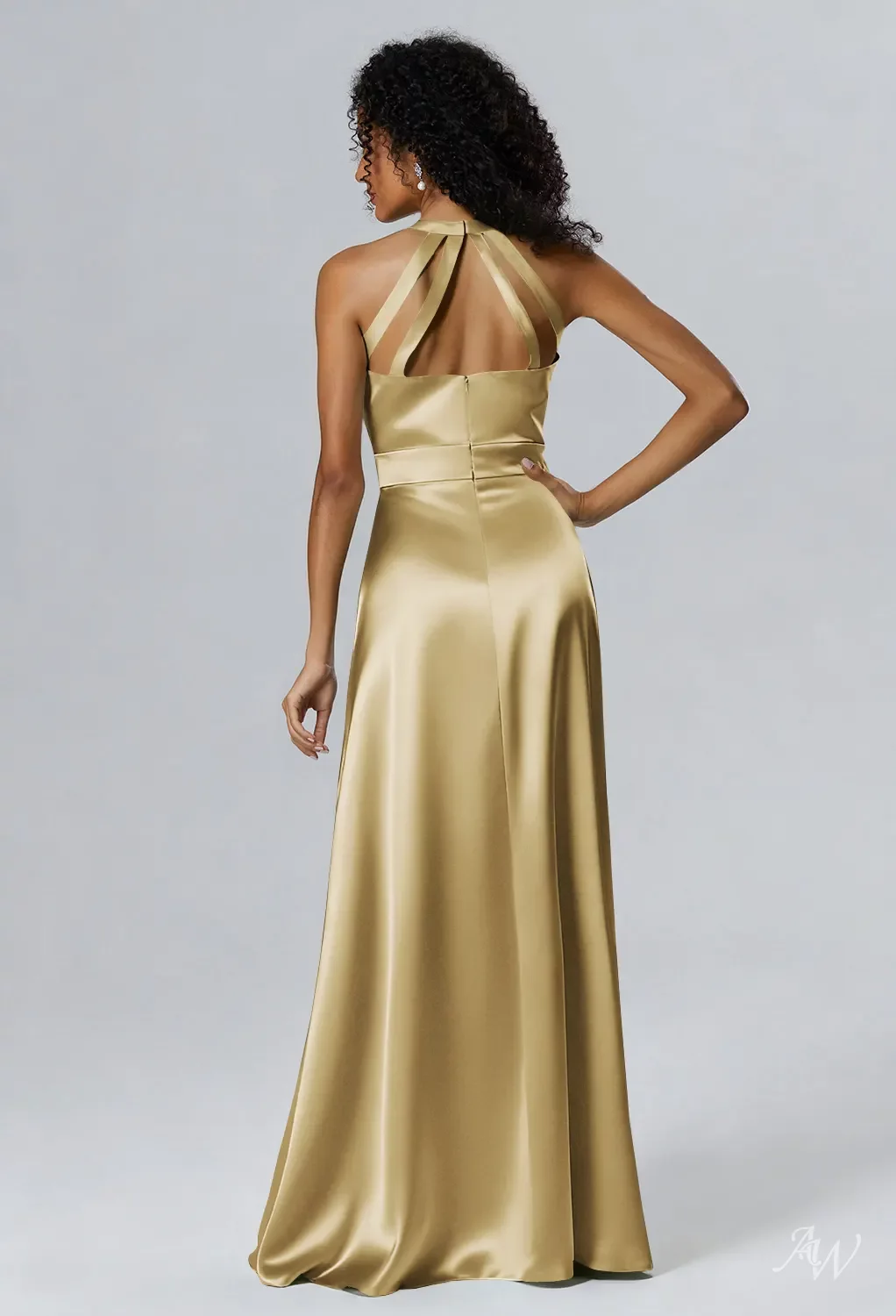 bachelorette night one dresses Gold satin cascade dress