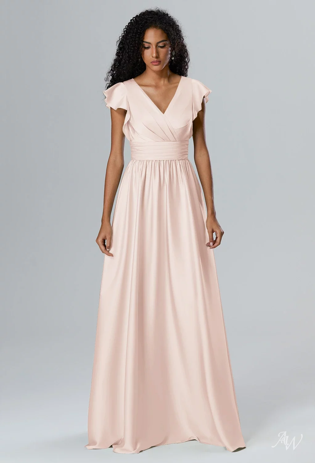 AW Willow Dress, Tangerine Crystal Satin Satin Charmeuse Floor Length V-Neck Bridesmaid Dresses