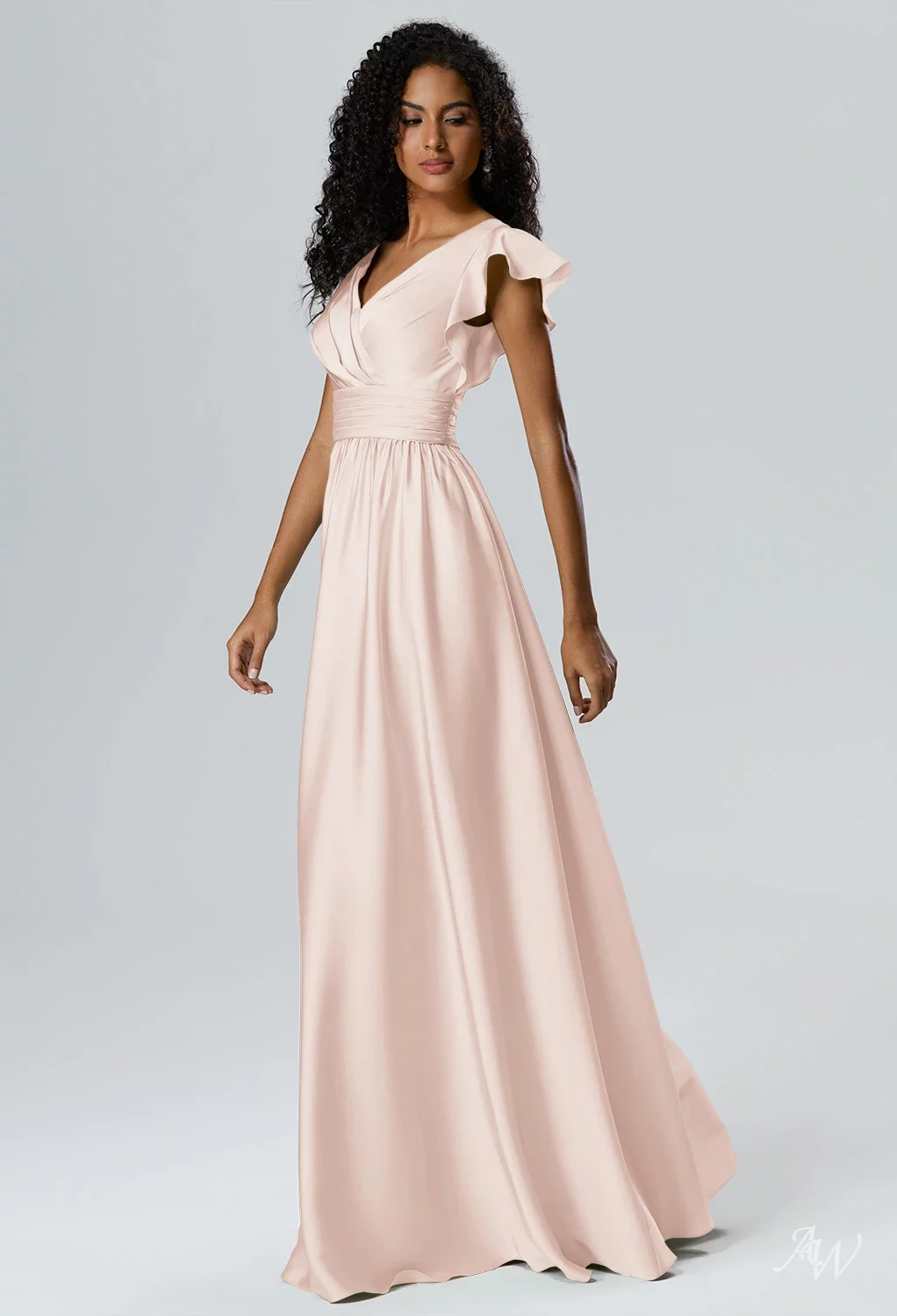 AW.Bridal A-line V-Neck Floor Length Short Sleeves Satin Cutout Wedding Guest Dresses Dress Mango Size 16 AW.Bridal A-line V-Neck Floor Length Short Sleeves Satin Cutout Wedding Guest Dresses Dress Mango Size 16