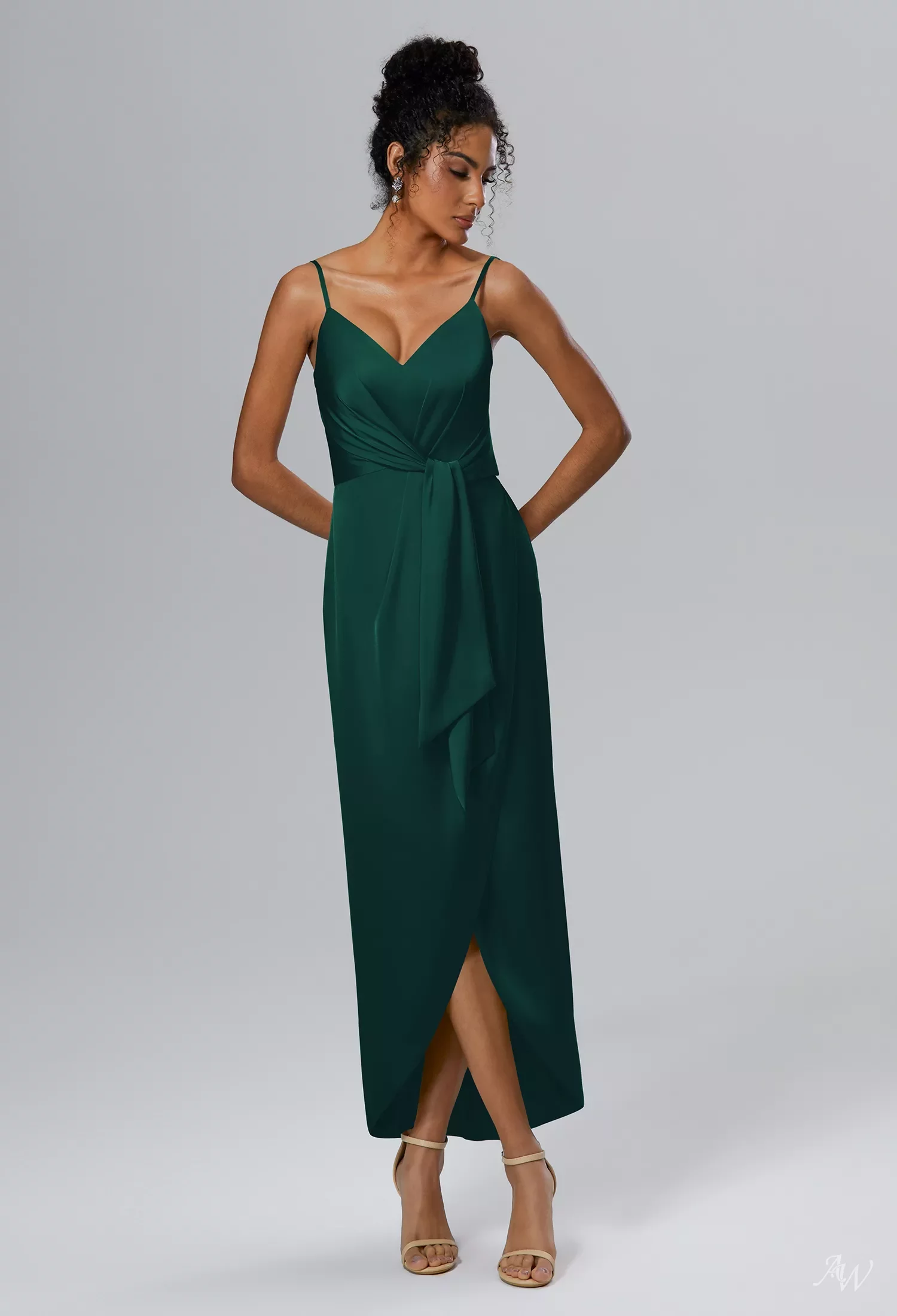 AW.Bridal Column V-Neck Hi Lo Sleeveless Spaghetti Straps Satin Long Bridesmaid Dresses Dress Burgundy Size 6