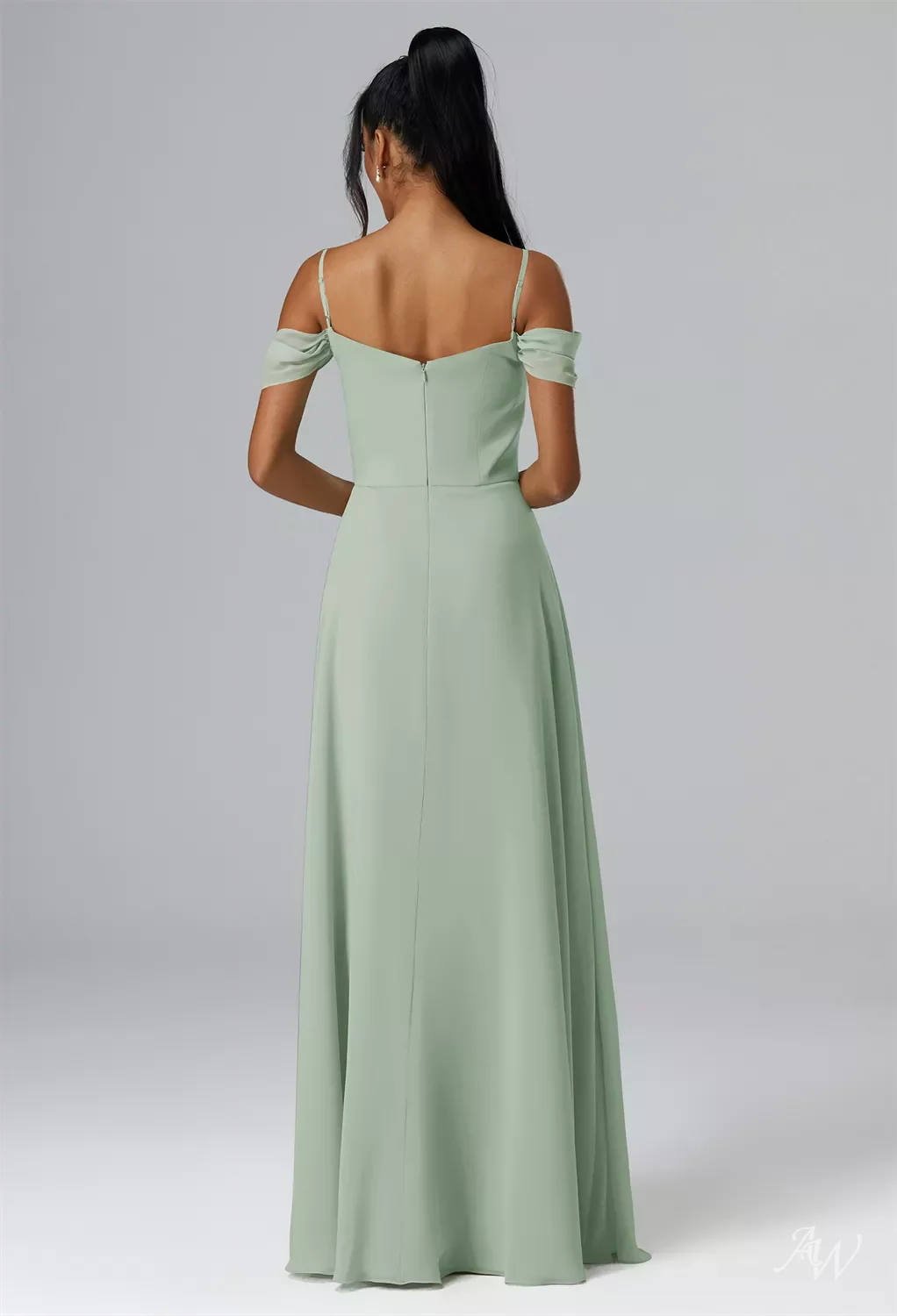 penelope's green dress Lace-Up High Slit Satin Off Shoulder Bridesmaid Dress main image 0