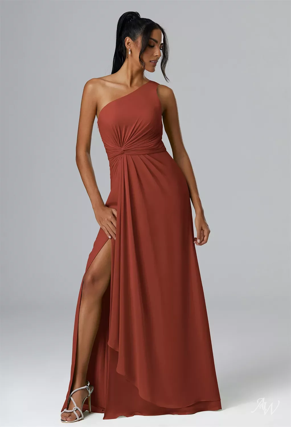 fitted lace wedding dress Six Stories One-Shoulder Ruched Satin Maxi Dress main image 0