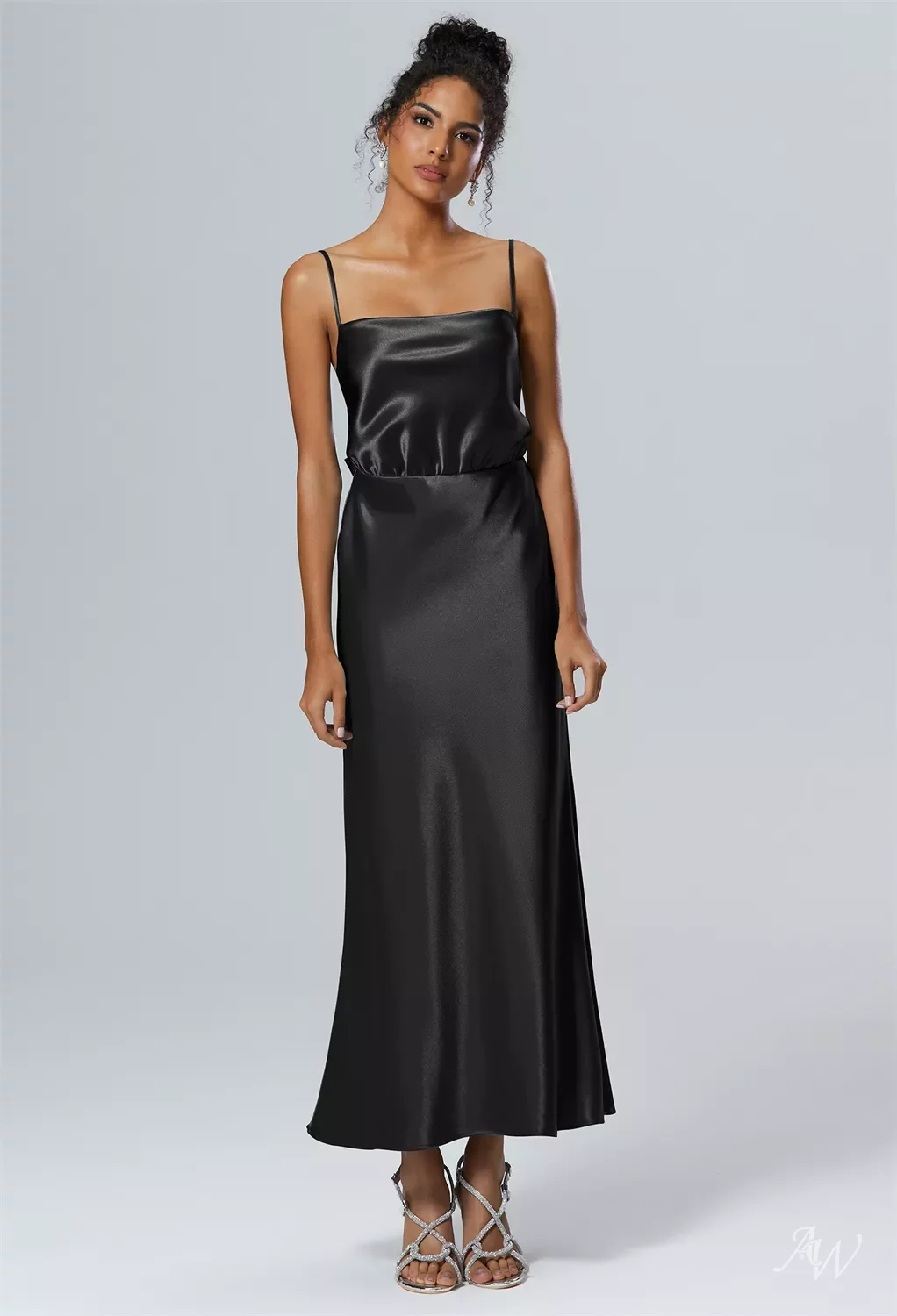 AW Lettice Dress, Green Olive Crystal Satin Satin Charmeuse Ankle