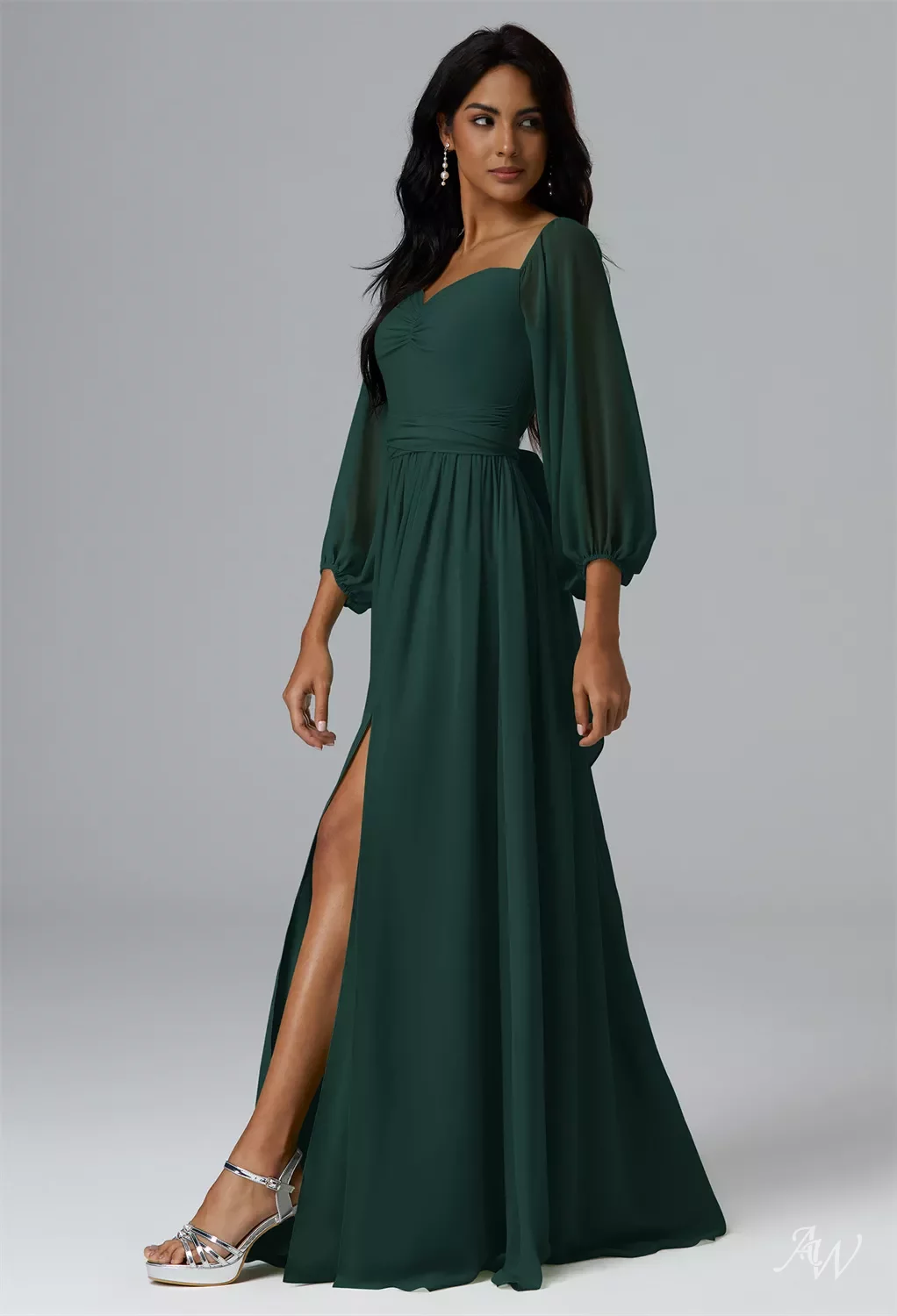 AW Phyllis Dress, Dark Emerald Chiffon Floor Length Sweetheart Neckline Bridesmaid  Dresses | AW.Bridal