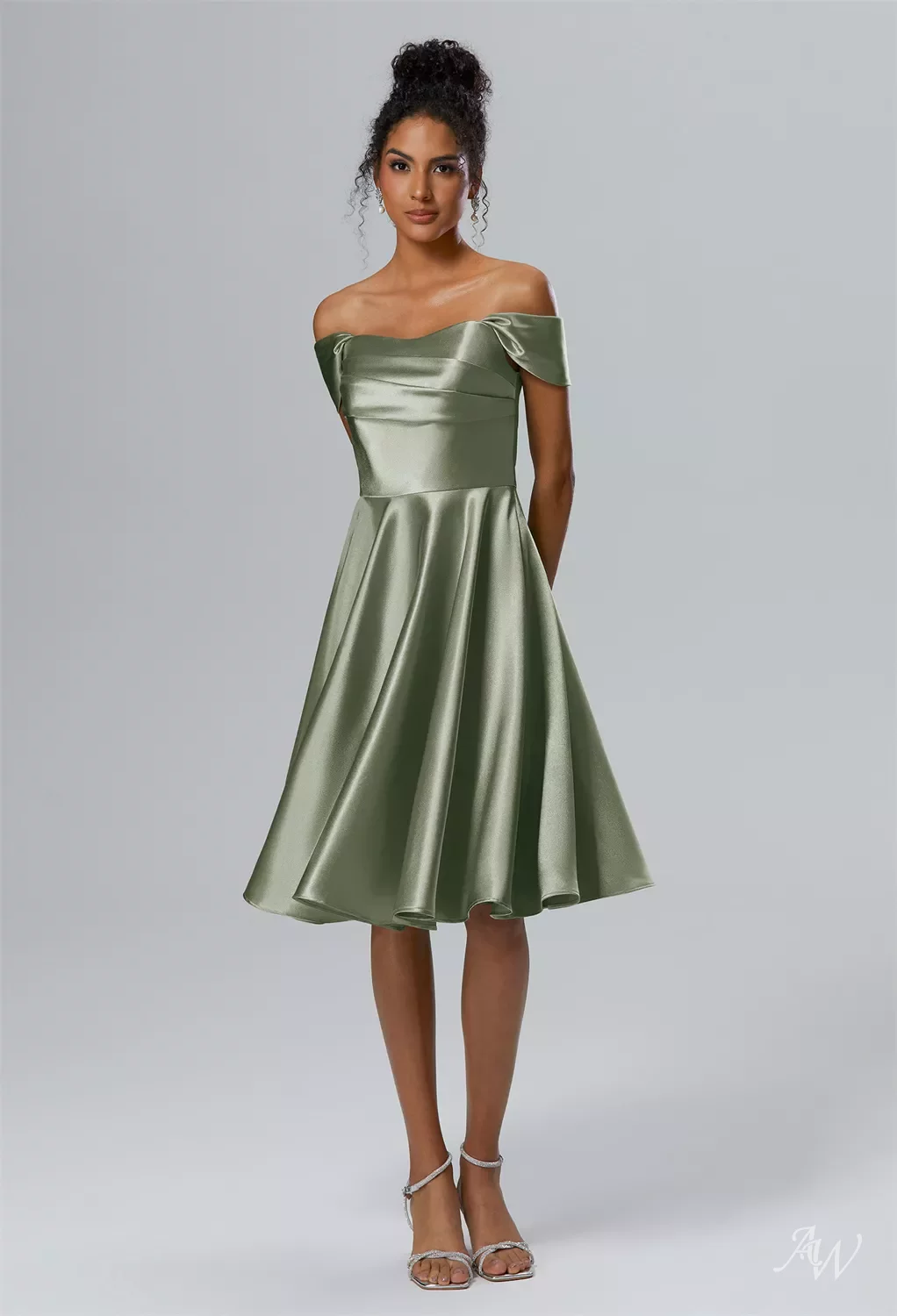 AW Yasmin Dress, Dark Navy Crystal Satin Satin Charmeuse Knee