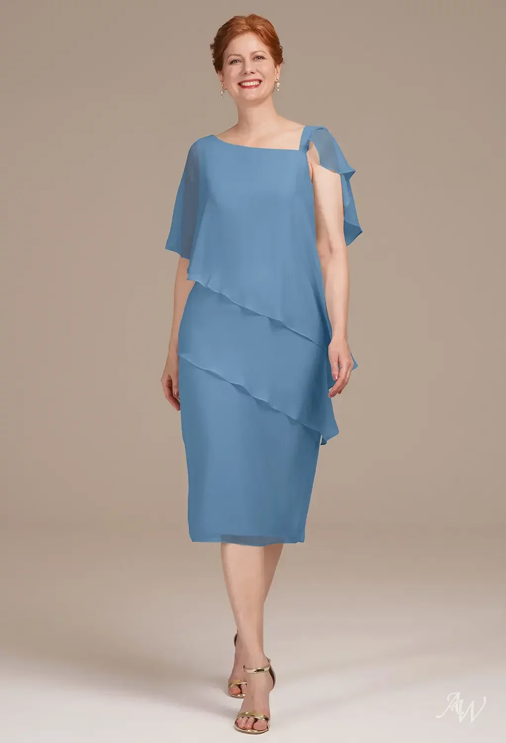 sachin and babi light blue dress A-Line Tea-Length Jacquard Wedding Guest Mother of the Bride Dress  COCOMELODY CM0415 main image 1