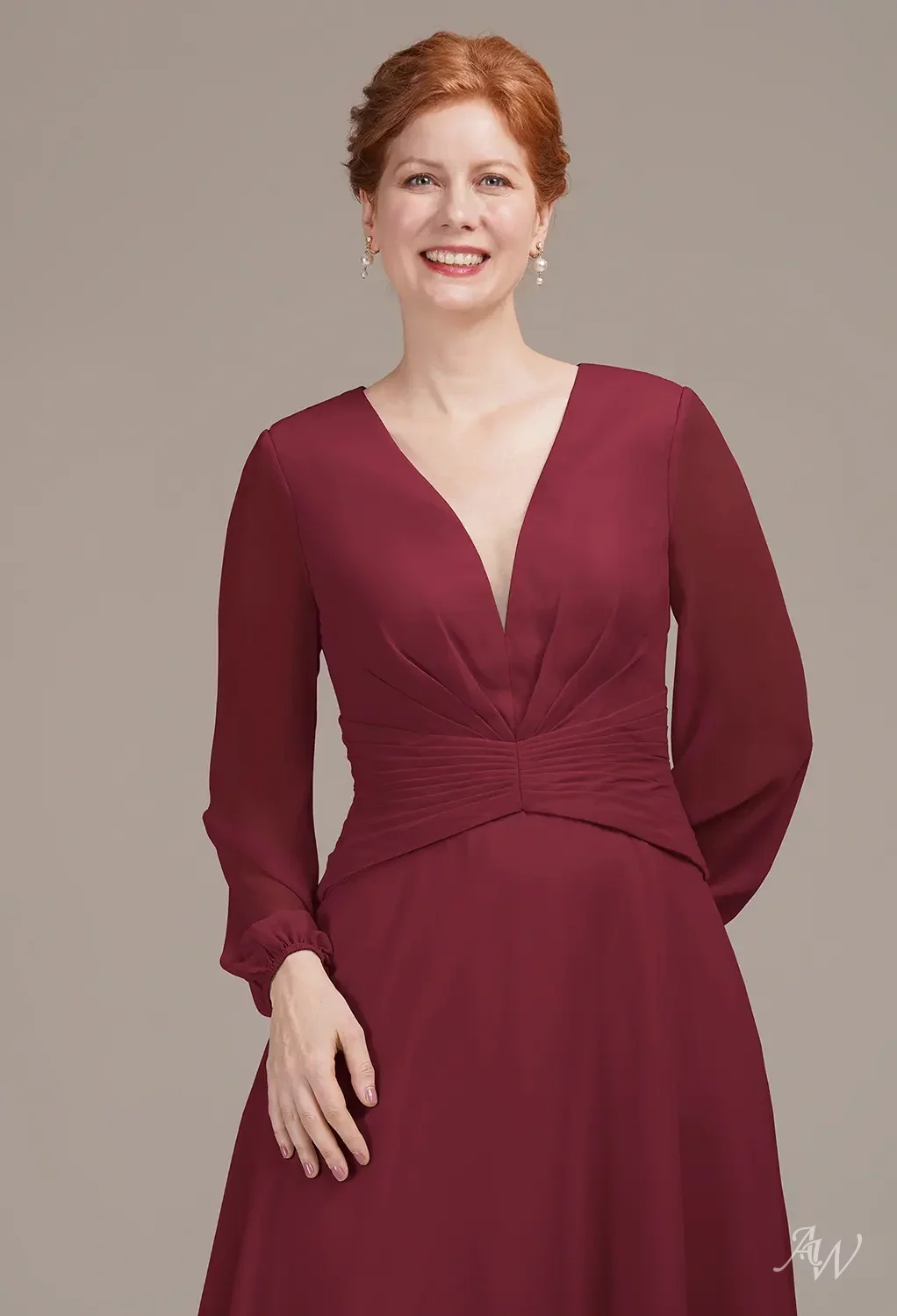 amazon burgundy mother of the bride dresses Wedtrend Women Burgundy Mother Of Bride Dress With Appliques A Line Long  Sleeves Formal Dress – WEDTREND main image 0