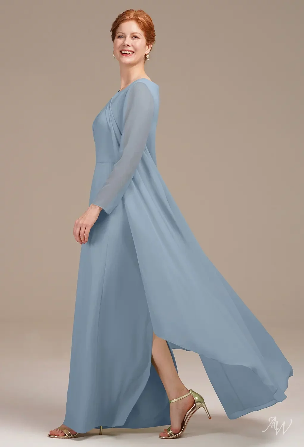 AW Maude Dress, Biscotti Chiffon Floor Length Bateau