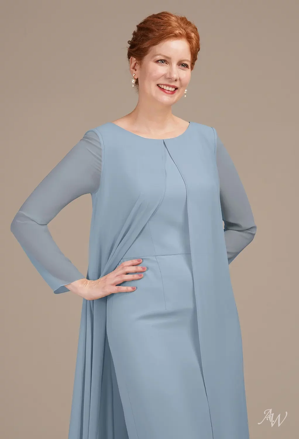 AW Maude Dress, Biscotti Chiffon Floor Length Bateau