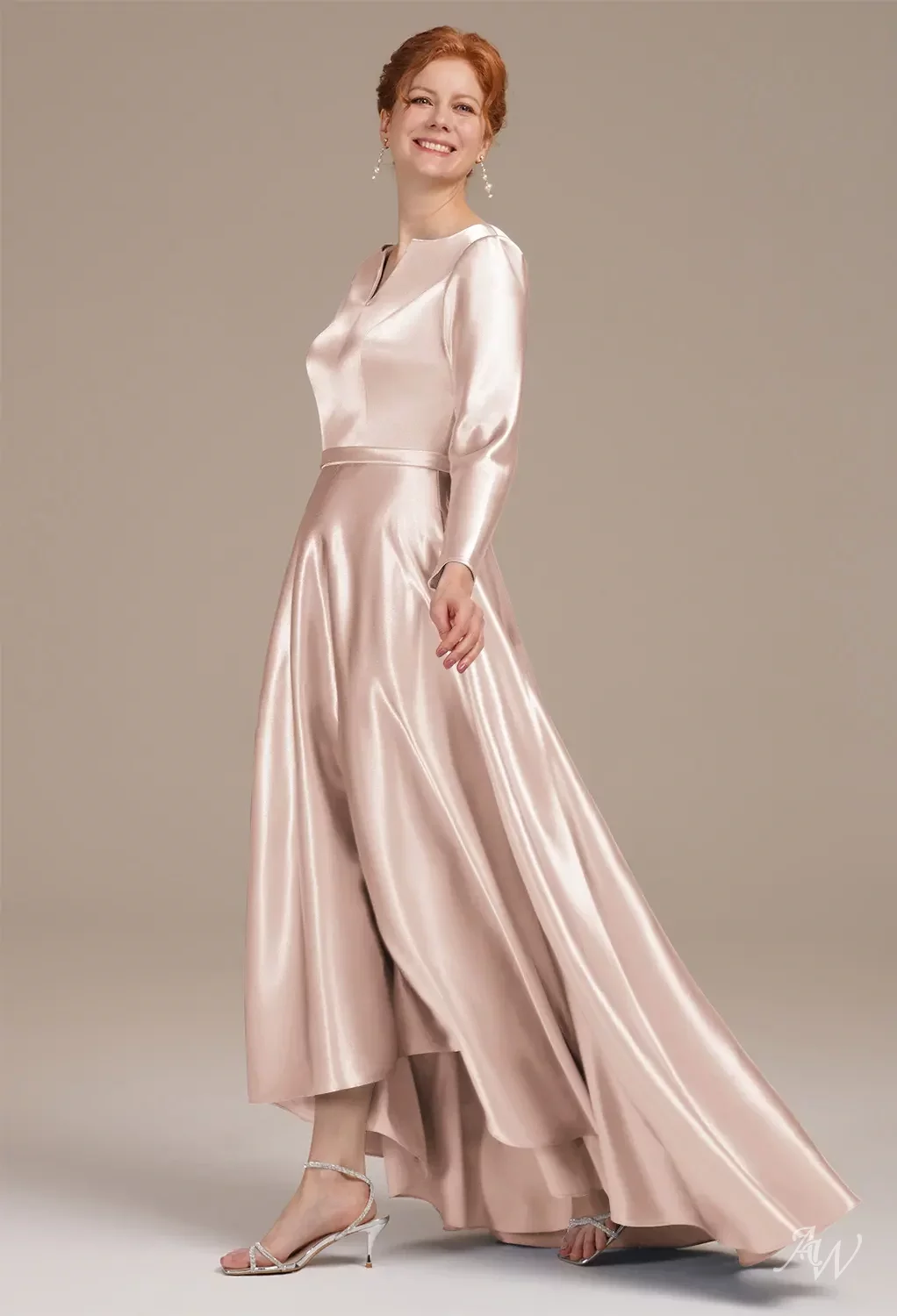 AW.Bridal A-line V-Neck Hi Lo Long Sleeves Crystal Satin Mother of the Bride Dresses Dress Tangerine Size 18 AW.Bridal A-line V-Neck Hi Lo Long Sleeves Crystal Satin Mother of the Bride Dresses Dress Tangerine Size 18
