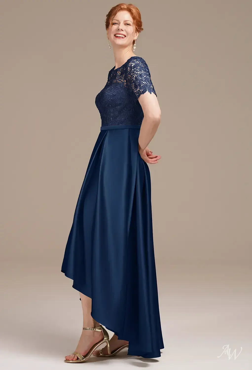 AW Sebastiane Dress, Burgundy Lace Satin Charmeuse Hi Lo Bateau