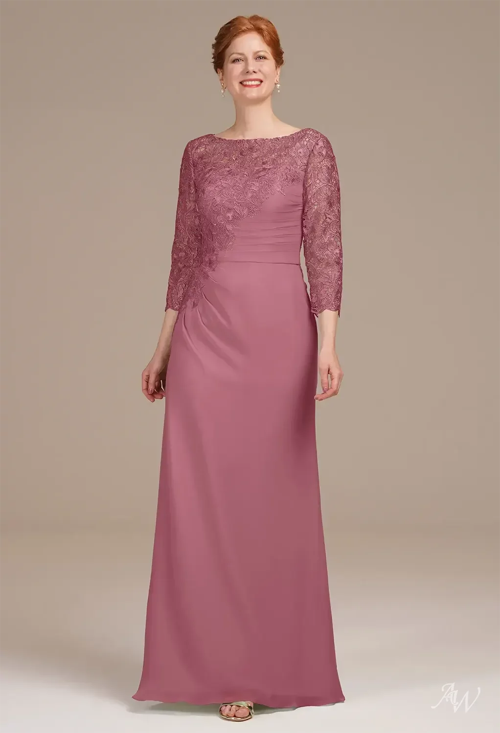 AW Zephyr Dress, Burgundy Chiffon Lace Floor Length Bateau Neckline Mother  of the Bride Dresses | AW.Bridal