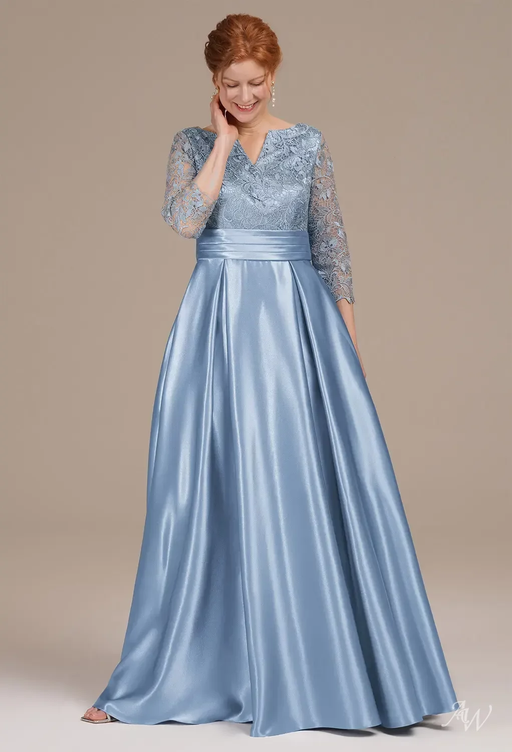 Dusty Blue Lace Mother Of The Bride Dress - A-Line Long Gown With Sleeves, Size 14, Custom Sizing Available - View #7