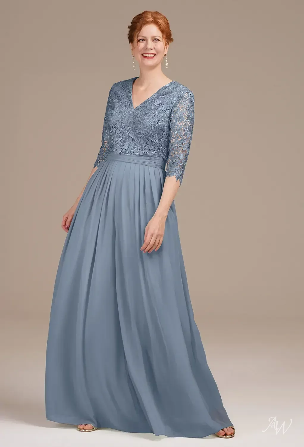 AW Barnett Dress, Sage Green Chiffon Floor Length V-Neck Mother of the Bride  Dresses | AW.Bridal