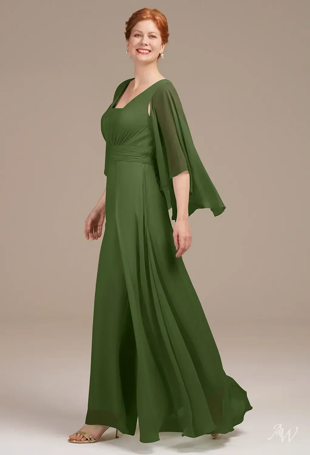 AW Bessie Jumpsuit, Dark Emerald Chiffon Floor Length Square Neckline Mother of the Bride Dresses | AW.Bridal AW Bessie Jumpsuit, Dark Emerald Chiffon Floor Length Square Neckline Mother of the Bride Dresses | AW.Bridal