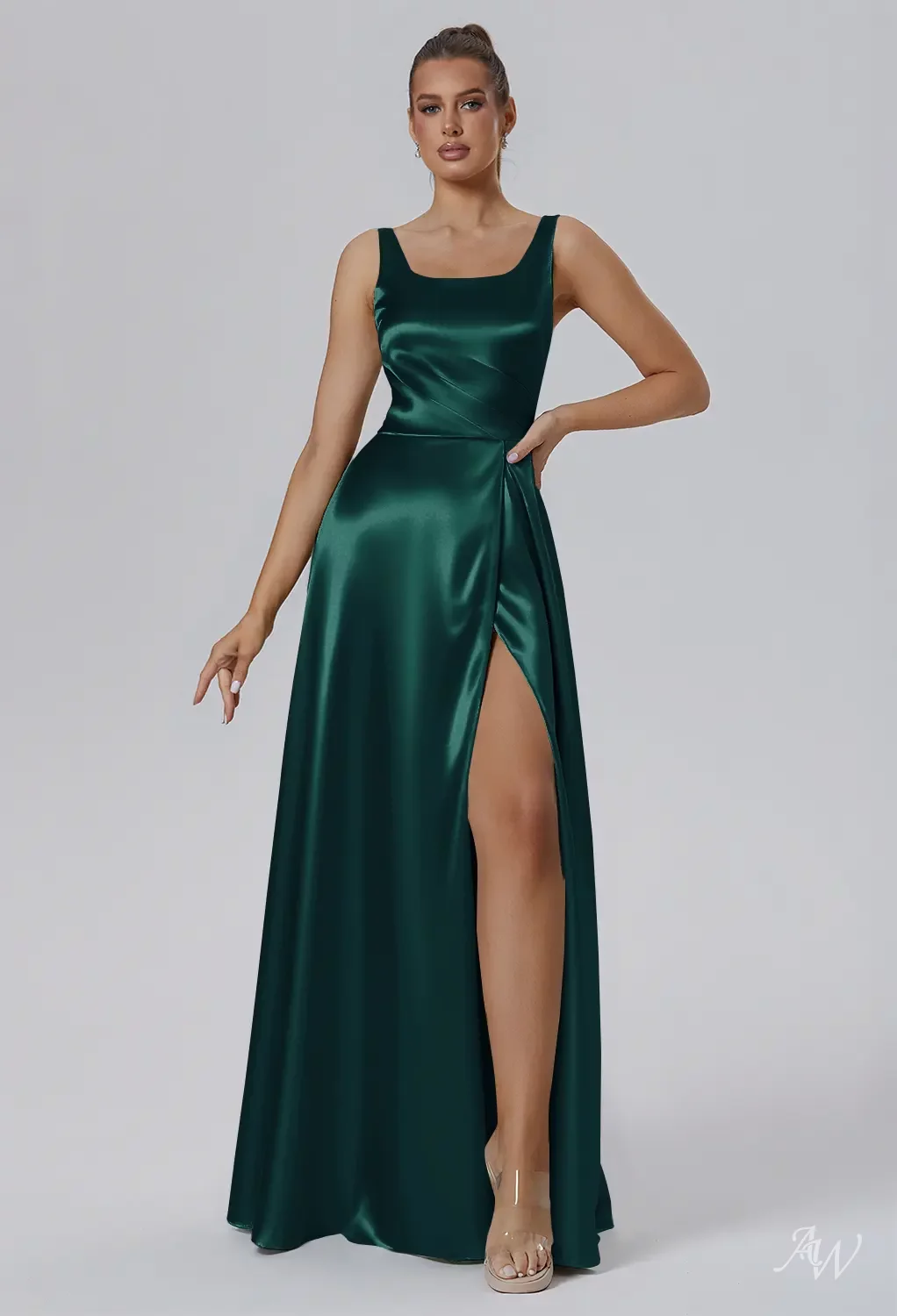 satin square neck tank bridesmaid dress Square Neck Strap Back Satin Bridesmaid Dress