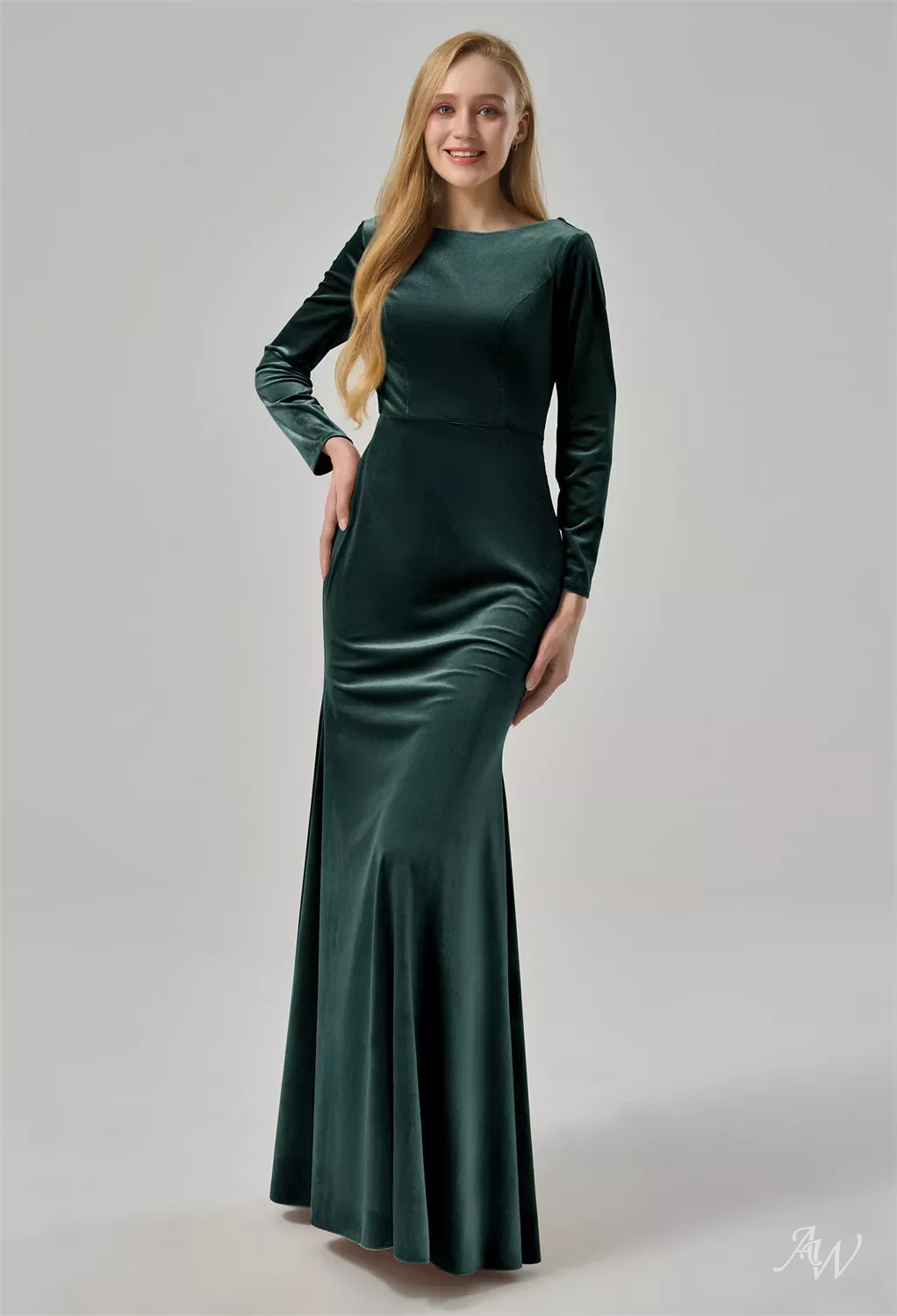 velvet forest green bridesmaid dress Dark Green Velvet Short Sleeves A-line Bridesmaid Dress, Long Prom Dre –  Cutedressy main image 0