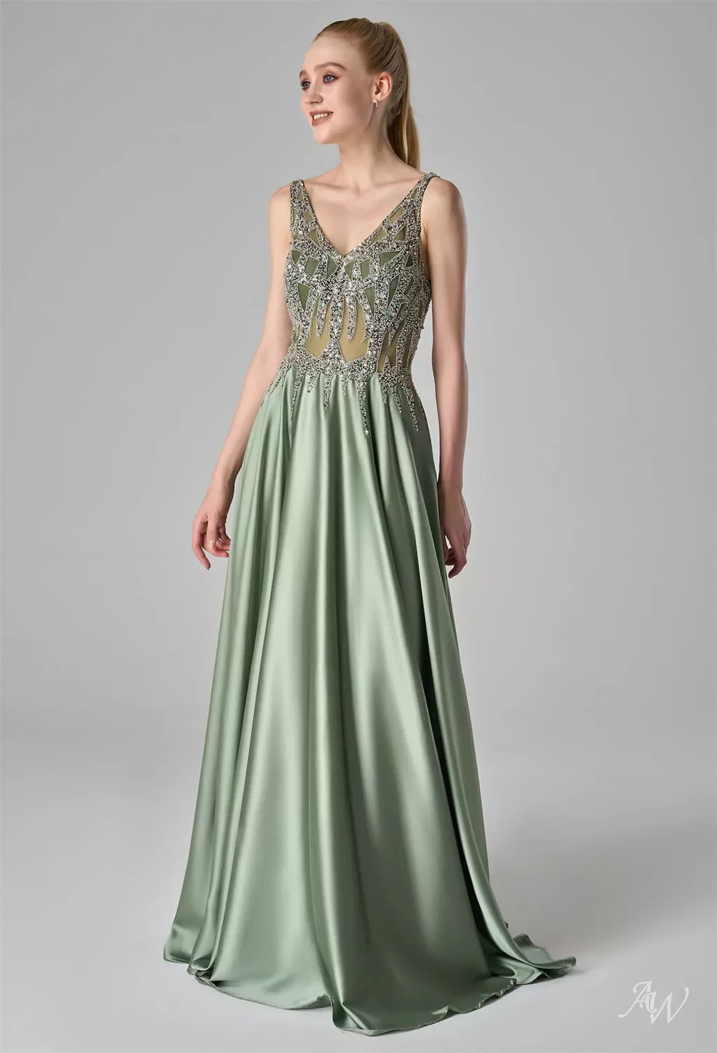green emerald velvet dress Ciara Iridescent Rhinestone Draped Formal Dress main image 0