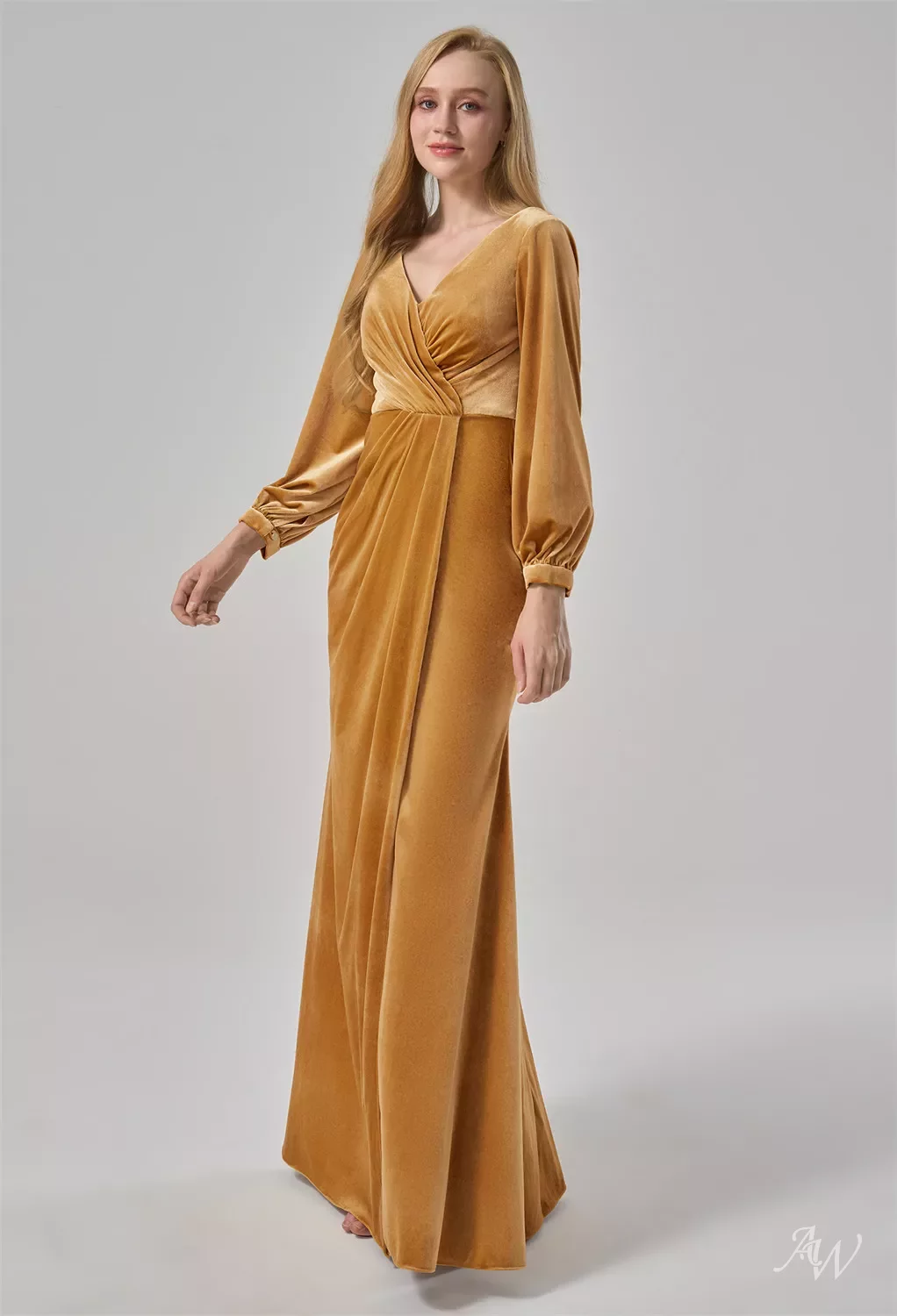 knee length dresses for ladies Modest Gold Mermaid Wedding Dress High Neck Long Sleeve Pageant Dress –  Viniodress