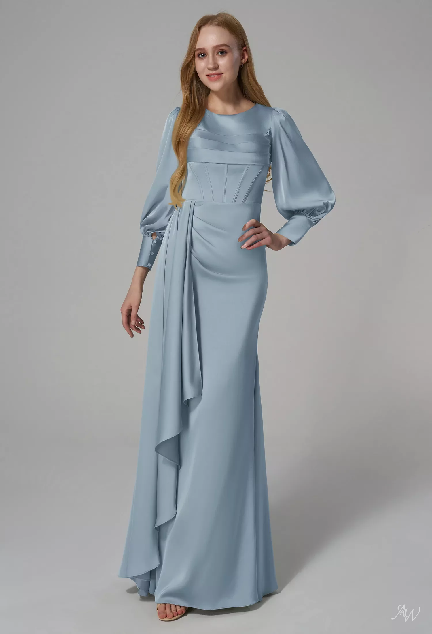 knee length dresses for ladies Shae Blue Satin Long Sleeve Maxi Dress - US 10 main image 1