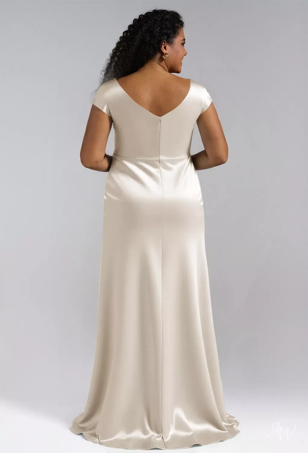 AW Louie Dress, Champagne Crystal Satin Satin Charmeuse Stretch