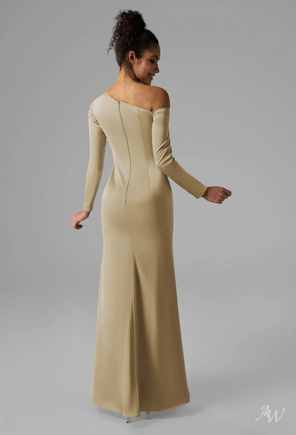 AW Anya Dress, Fennel Seed Crystal Satin Satin Charmeuse Floor